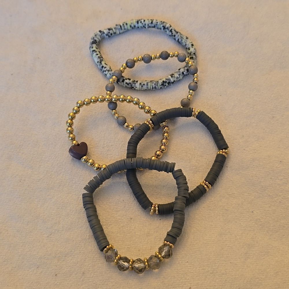 Stacking 5 pc set bracelets gray - Picture 4 of 8